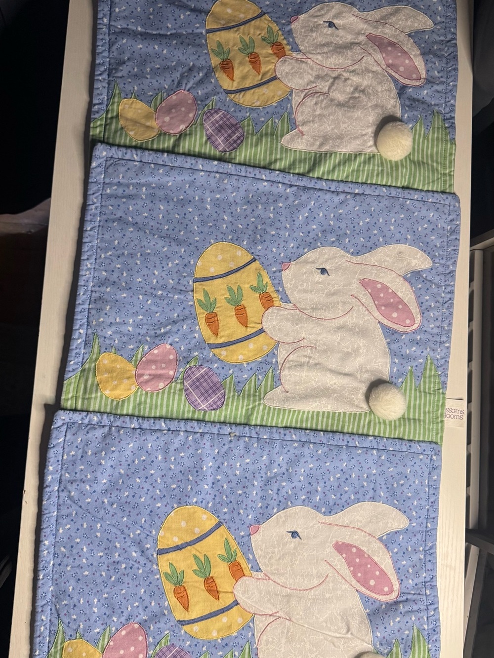Easter Bunny Appliqué Quilt Panel - Blue with Pastel Eggs
